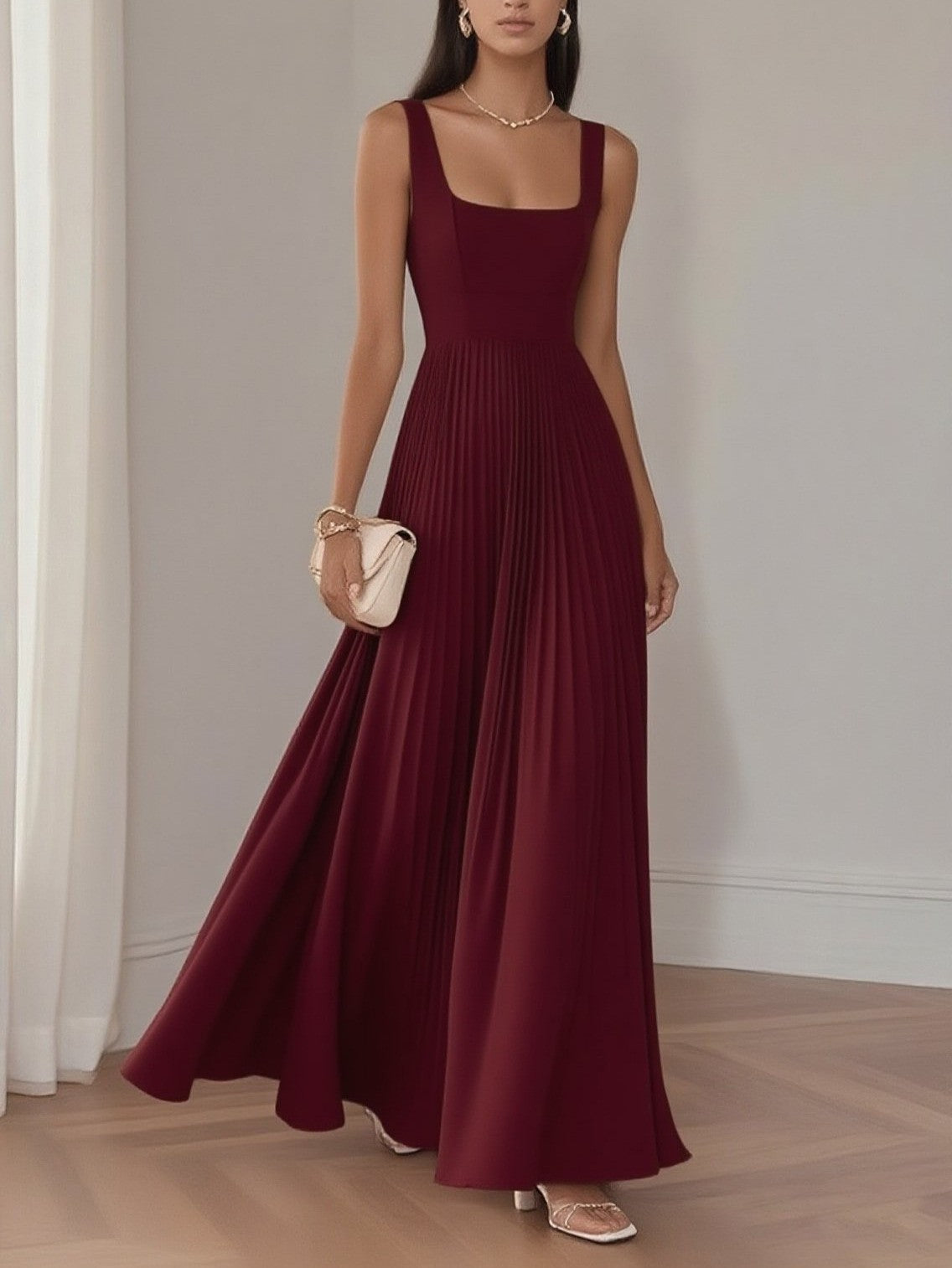 Women Clothing I Dress Elegant Pleated Maxi Dress Elegant Slim Sleeveless Dress DestGlow