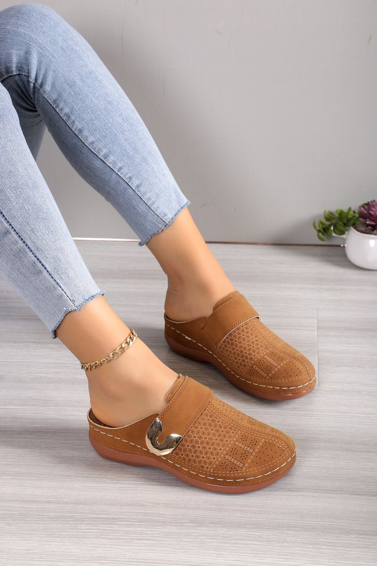 Hollow Out Cutout out Baotou Platform Slippers Women Summer Metal Buckle Wedge Casual Sandals DestGlow