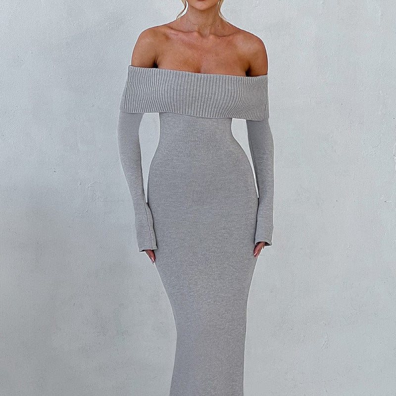 Women Sexy Sexy off Shoulder Long Sleeve off Shoulder Knitted Dress Women by Ragazza