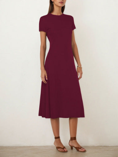 Summer Casual round Neck Short Sleeve Slim Fit A line Swing Dress by Ragazza