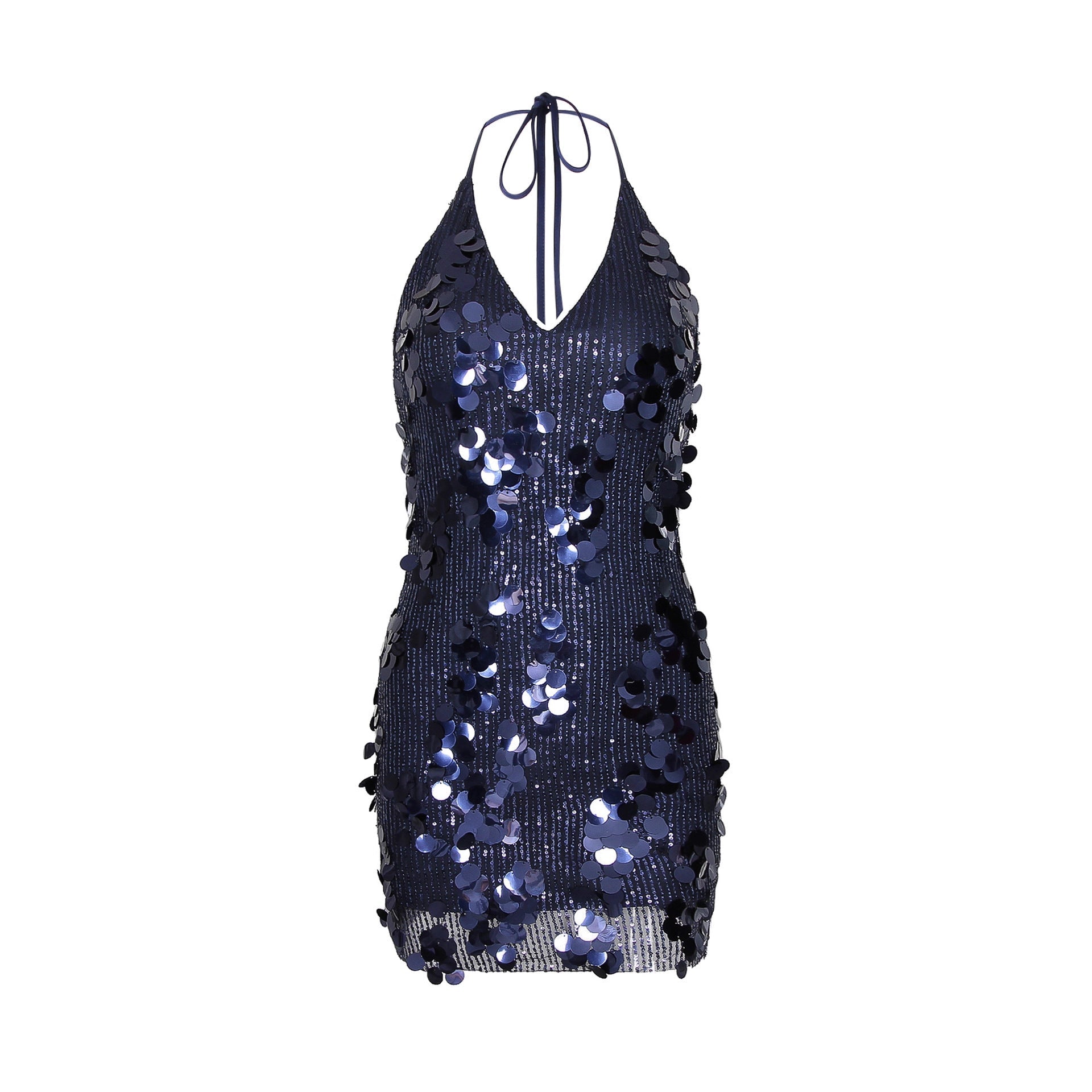 Sexy Women Wear Deep V Plunge Halter Sequ Dress Sexy Nightclub Party Backless Skinny Hip Dress by Ragazza
