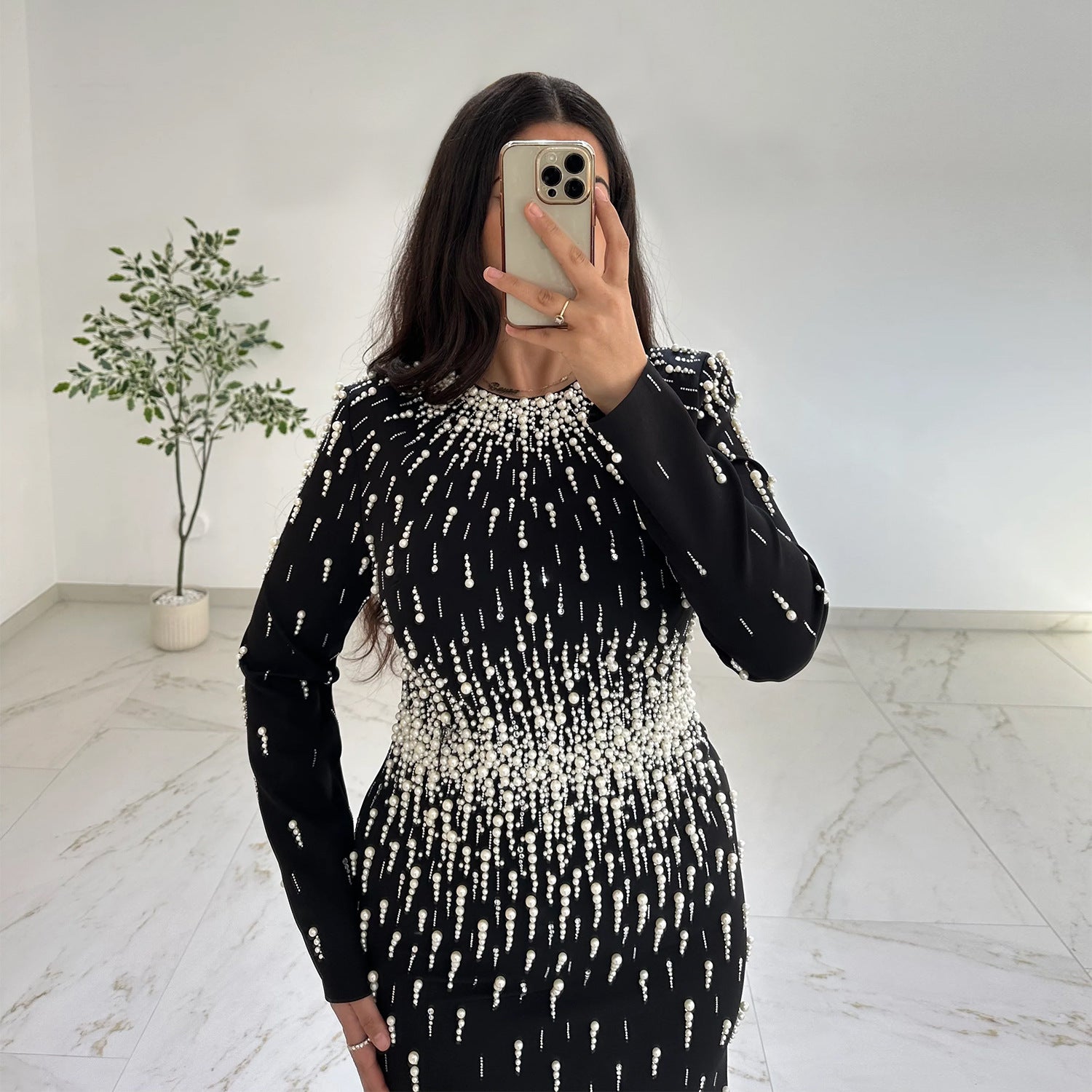 Women Rhinestone Hip Wrapped Dress Light Luxury Dinner Dress DestGlow