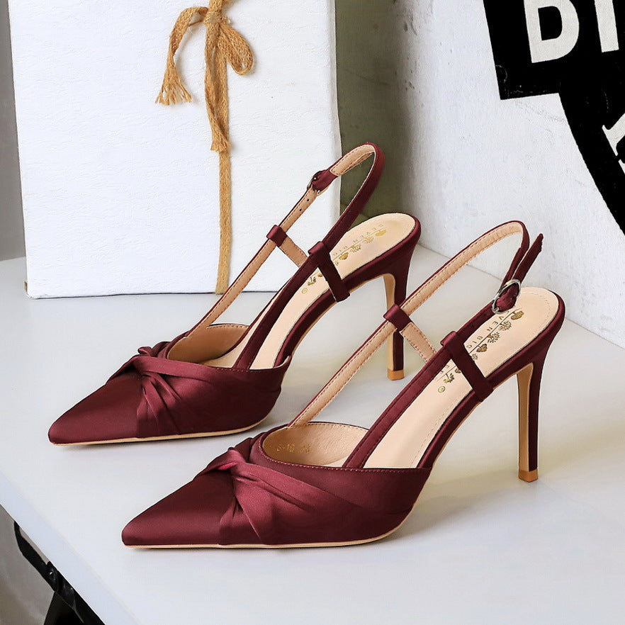 High Grade Cocktail High Heels Stiletto Heel Low Cut Bowknot Hollow Out Cutout Back Strap Super High Heel Shoes DestGlow