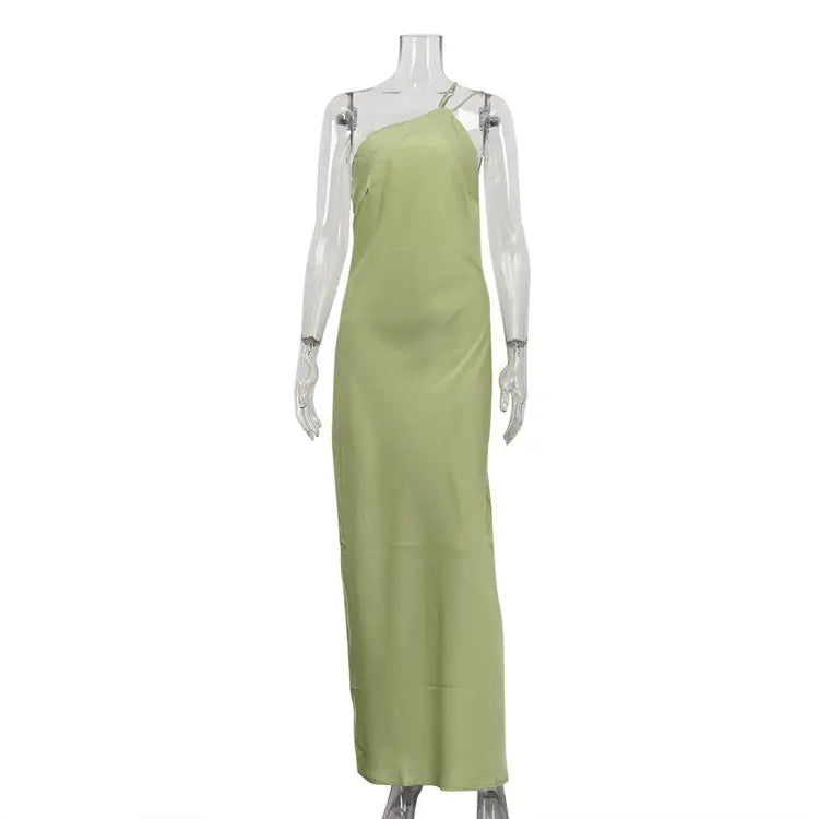 Satin Crossbody Design Sling Dress Sexy Backless Sleeveless Sexy Dress Women Clothing