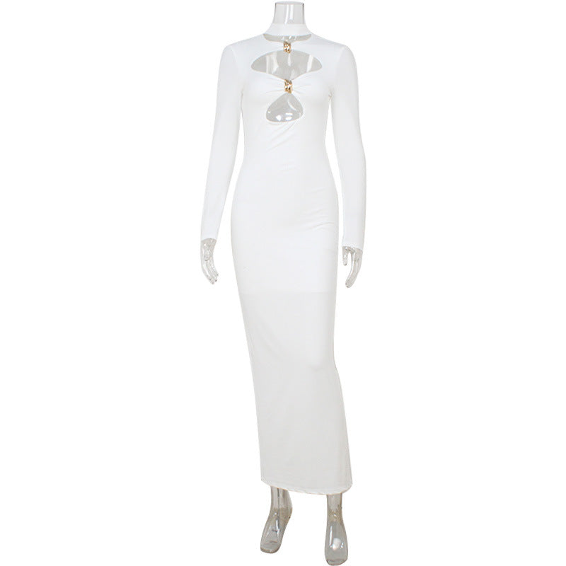 Women Design Hollow Out Cutout out High Class Elegant Slim Fitting Simple Solid Color Maxi Dress Hip Dress by Ragazza
