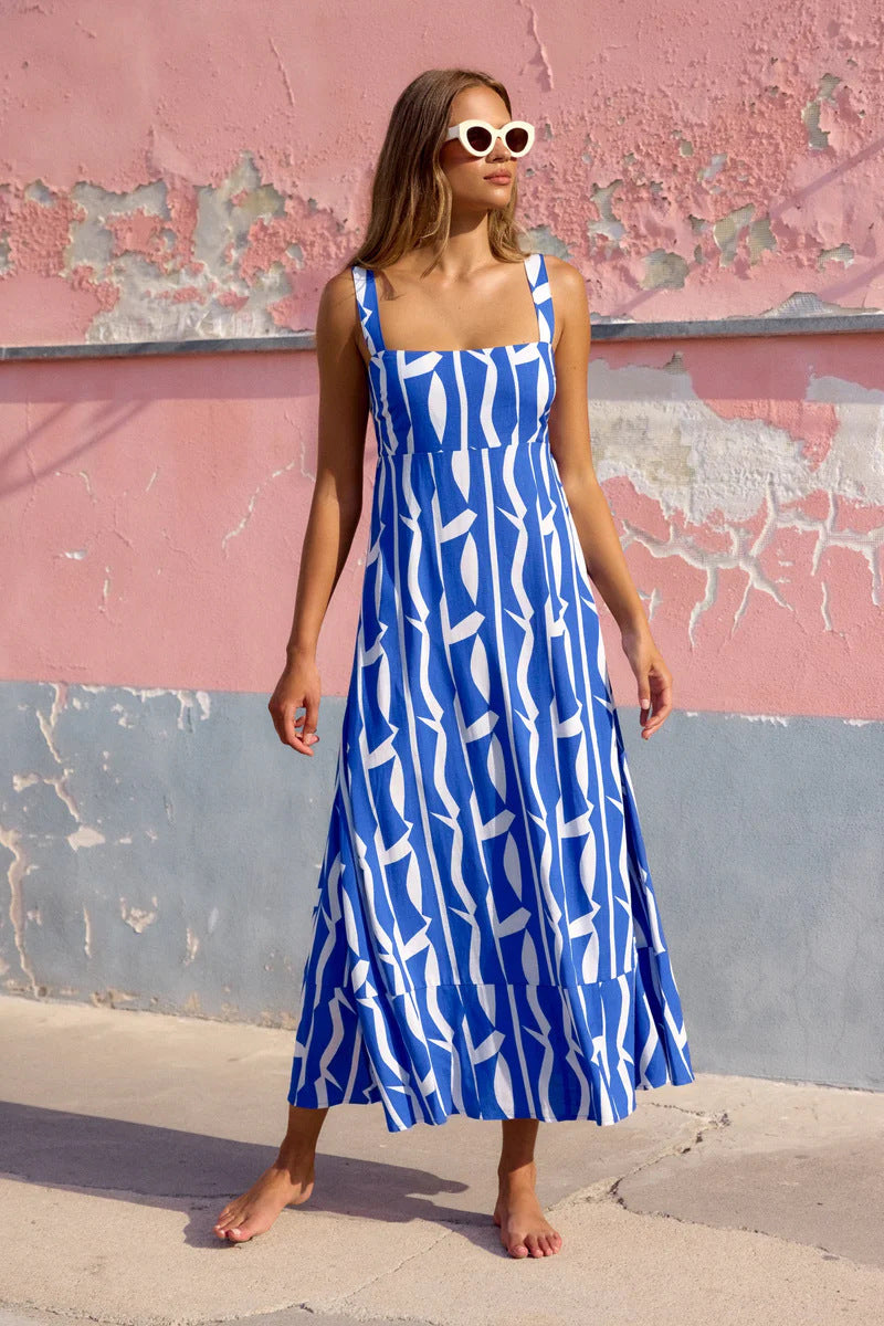 Summer Vacation French Spaghetti Strap Floral Print Maxi Dress by Ragazza