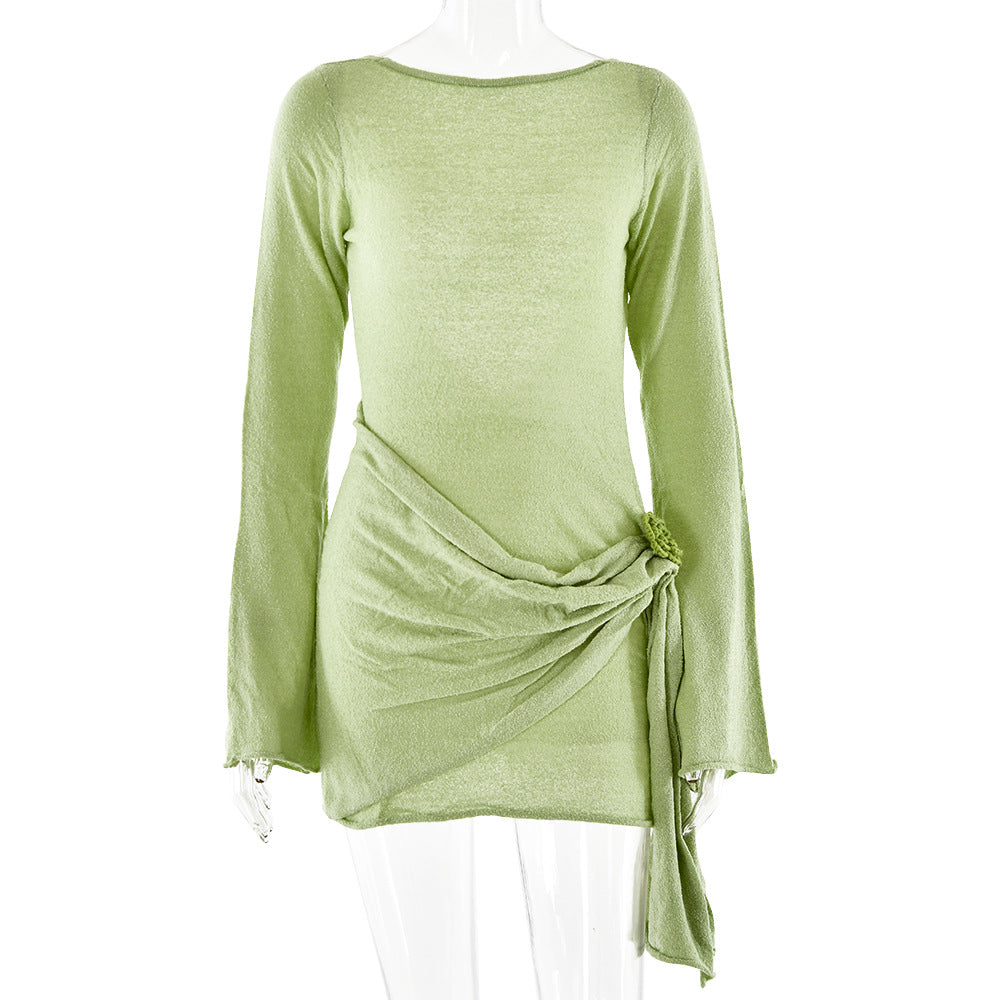 Summer Knitted Long-Sleeved Dress Sexy Backless Slim Fit Dress DestGlow