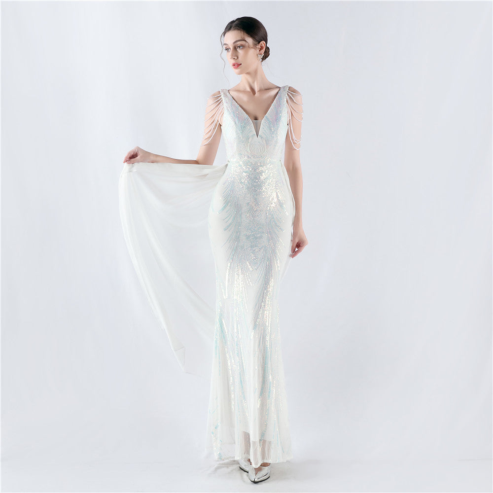 Dress Positioning Floral Sequin with Cloak Craft Beading High-End Evening Dress Annual Meeting Owner by Ragazza