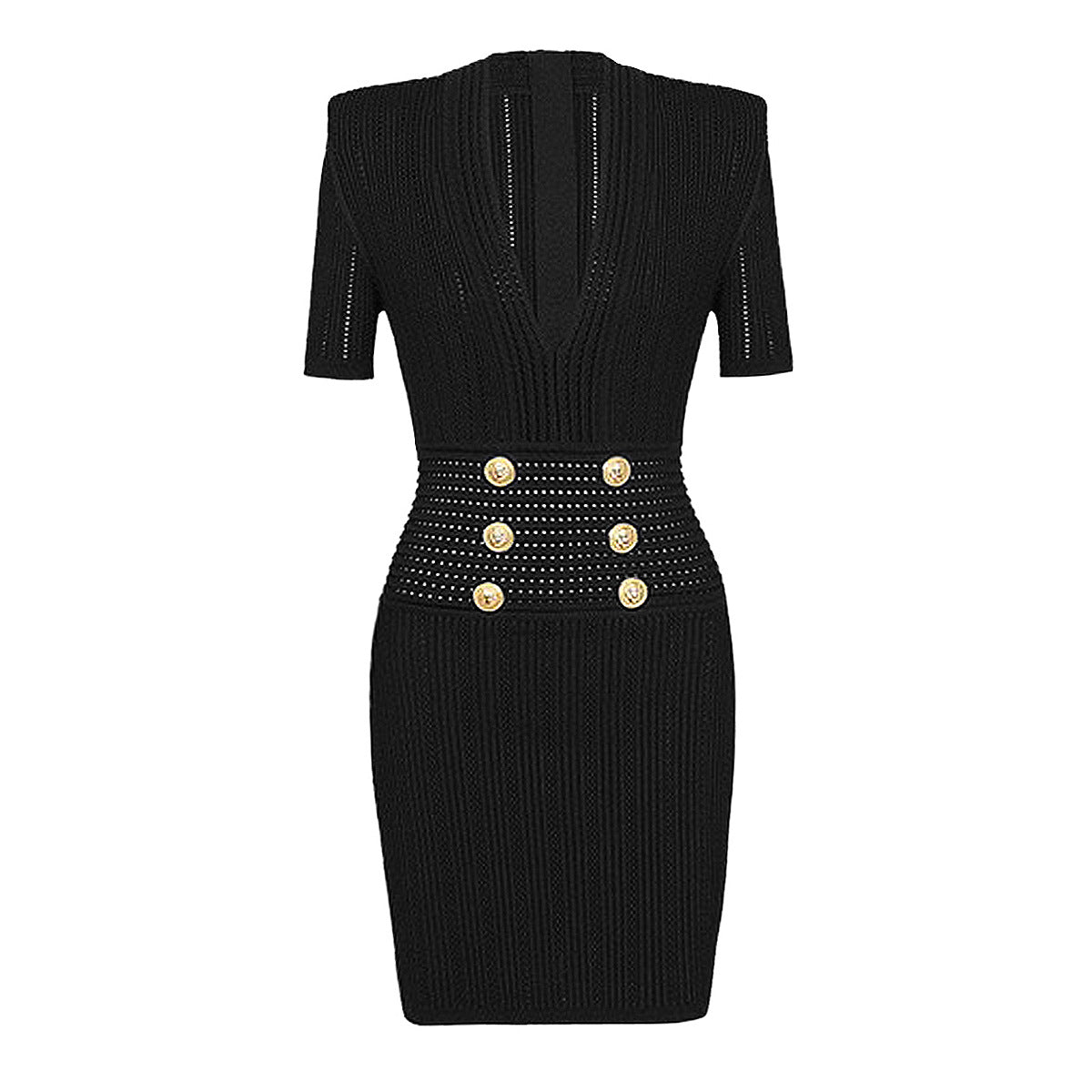 Goods High Quality Knitted Fabric V neck Slim Slimming Short Sleeve Dress DestGlow