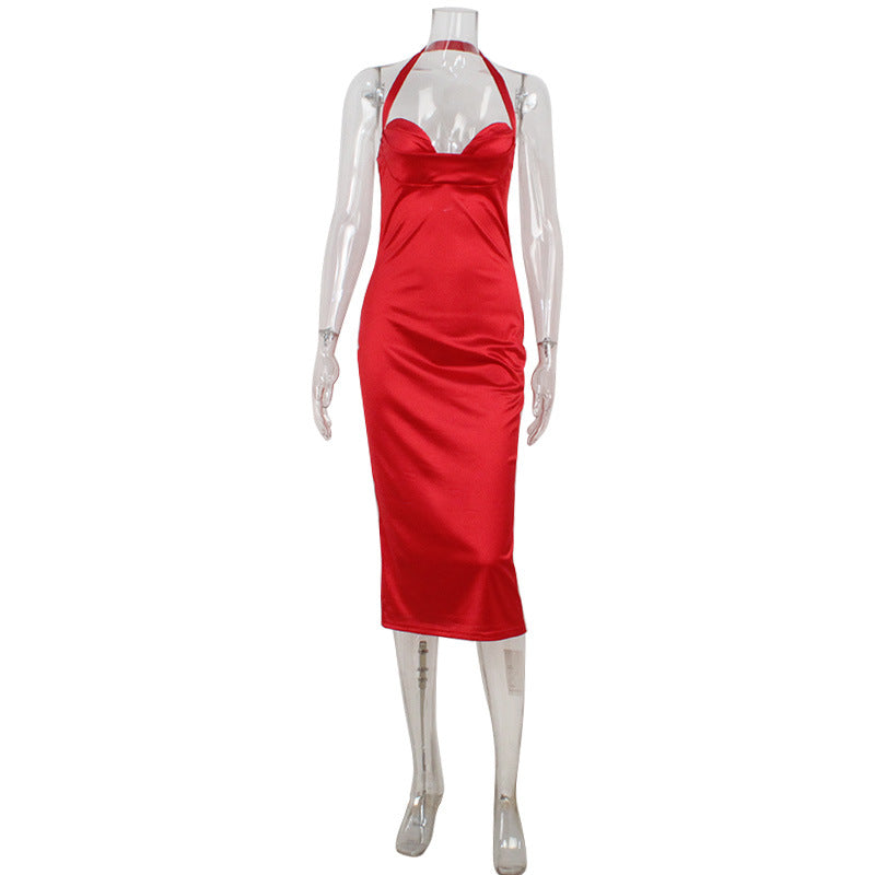 Elegant Women Clothing Slim Fit High Grade Satin Tube Top Halter Backless Red Dress Dress Women by Ragazza