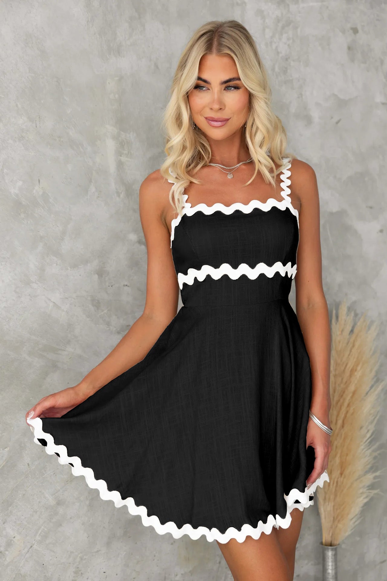 Summer Fresh Sweet Solid Color Sexy Strap Short Dress by Ragazza