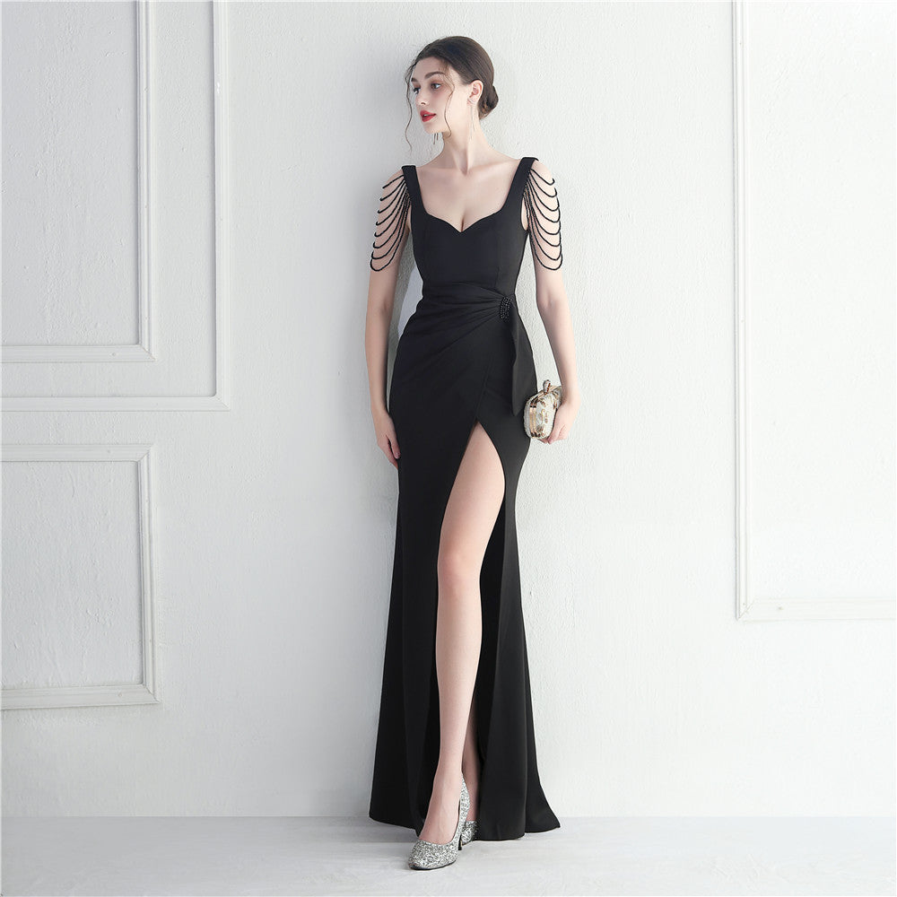 Craft Beaded Car Model Bridesmaid Performance Wedding Long Slit Evening Dress by Ragazza