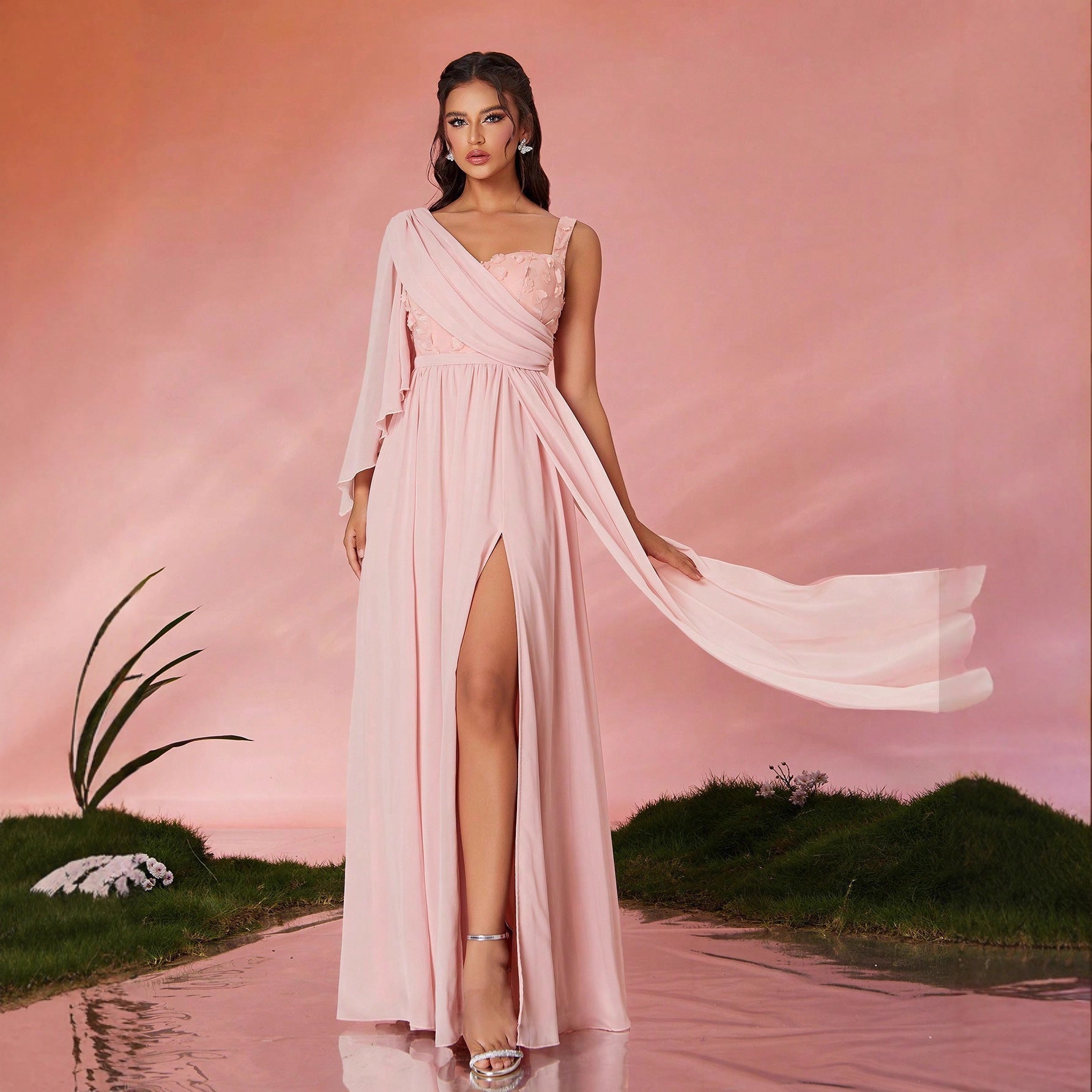 One Shoulder Dress Long Design Evening Dress Slit Slim Fit Drape Dress Adult Formal Dress by Ragazza