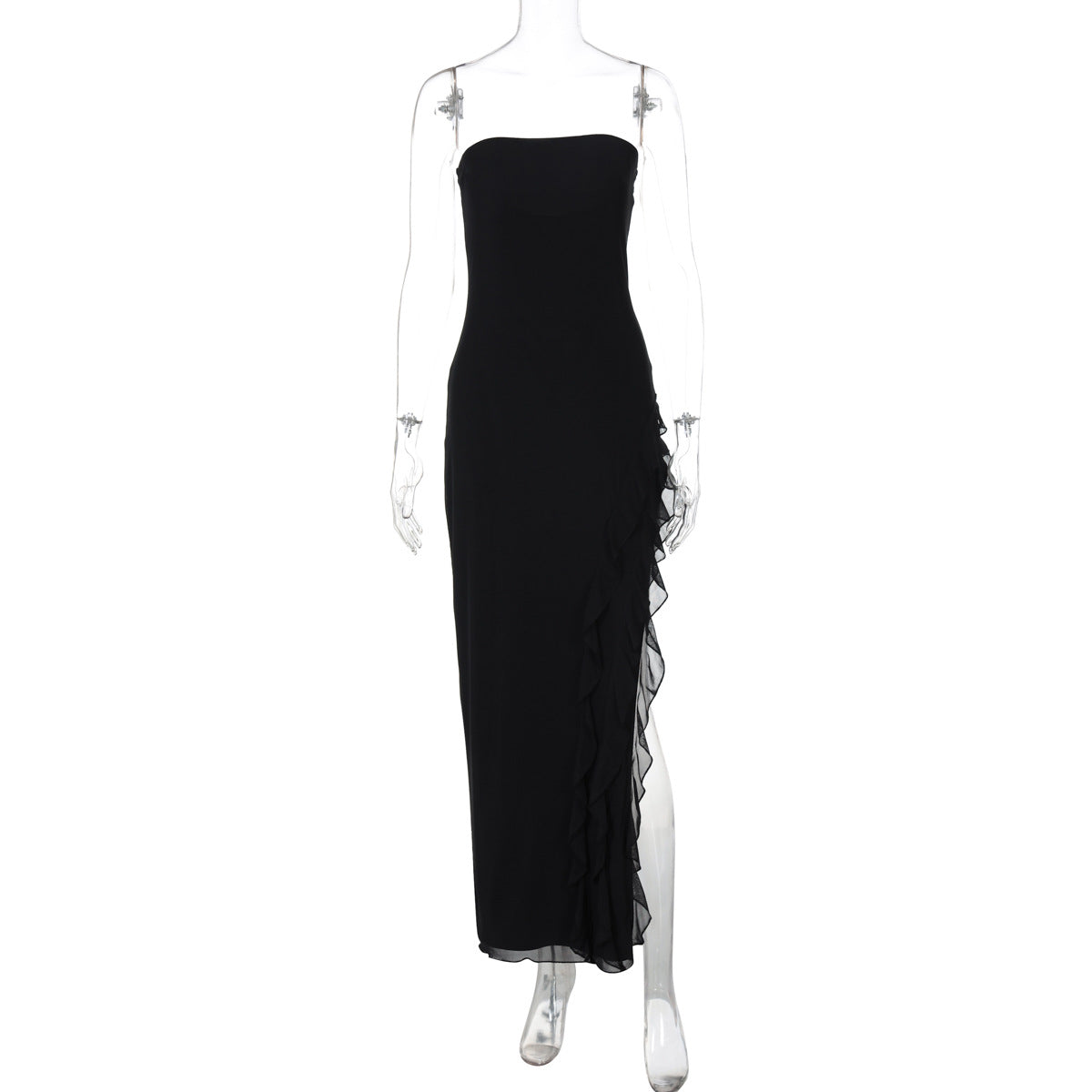 Women Clothing Summer Solid Color Ruffles Sexy Slit Tube Top Dress Hair by Ragazza