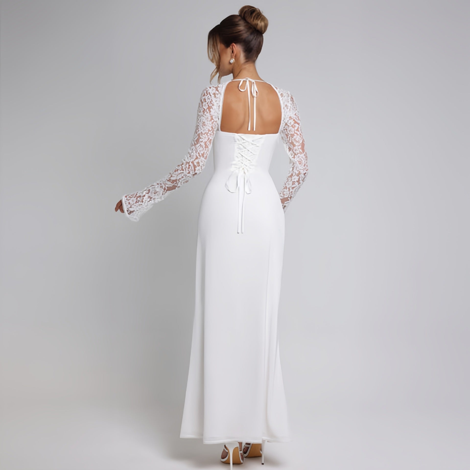 Autumn Women Wear Low Cut Self Tie Lace Slim Fit Slit Sexy Dress by Ragazza