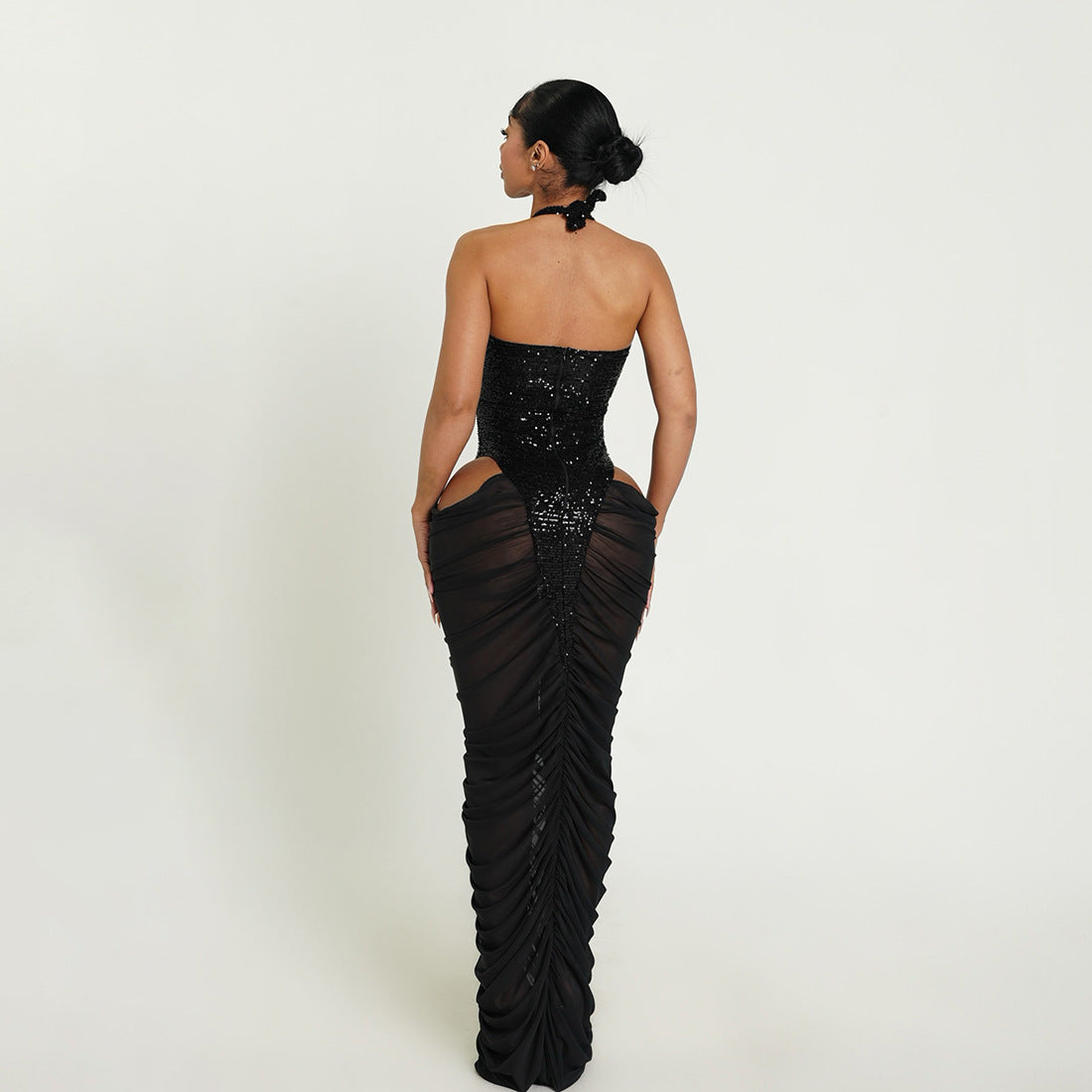 Autumn Winter Women Clothing Fashionable Sequ Stitching Sexy Mesh See through Ruffle Hip Dress by Ragazza