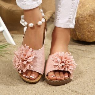 Floral Cloth Wedge Slippers Women Outdoor Seaside Platform Beach Slippers DestGlow