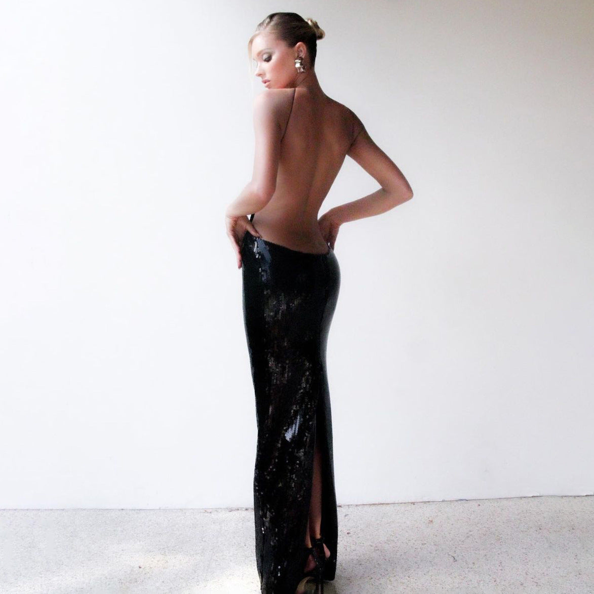 Summer Sexy Nightclub Cutout Halter Backless Sequin Maxi Dress Women Clothing Dress by Ragazza