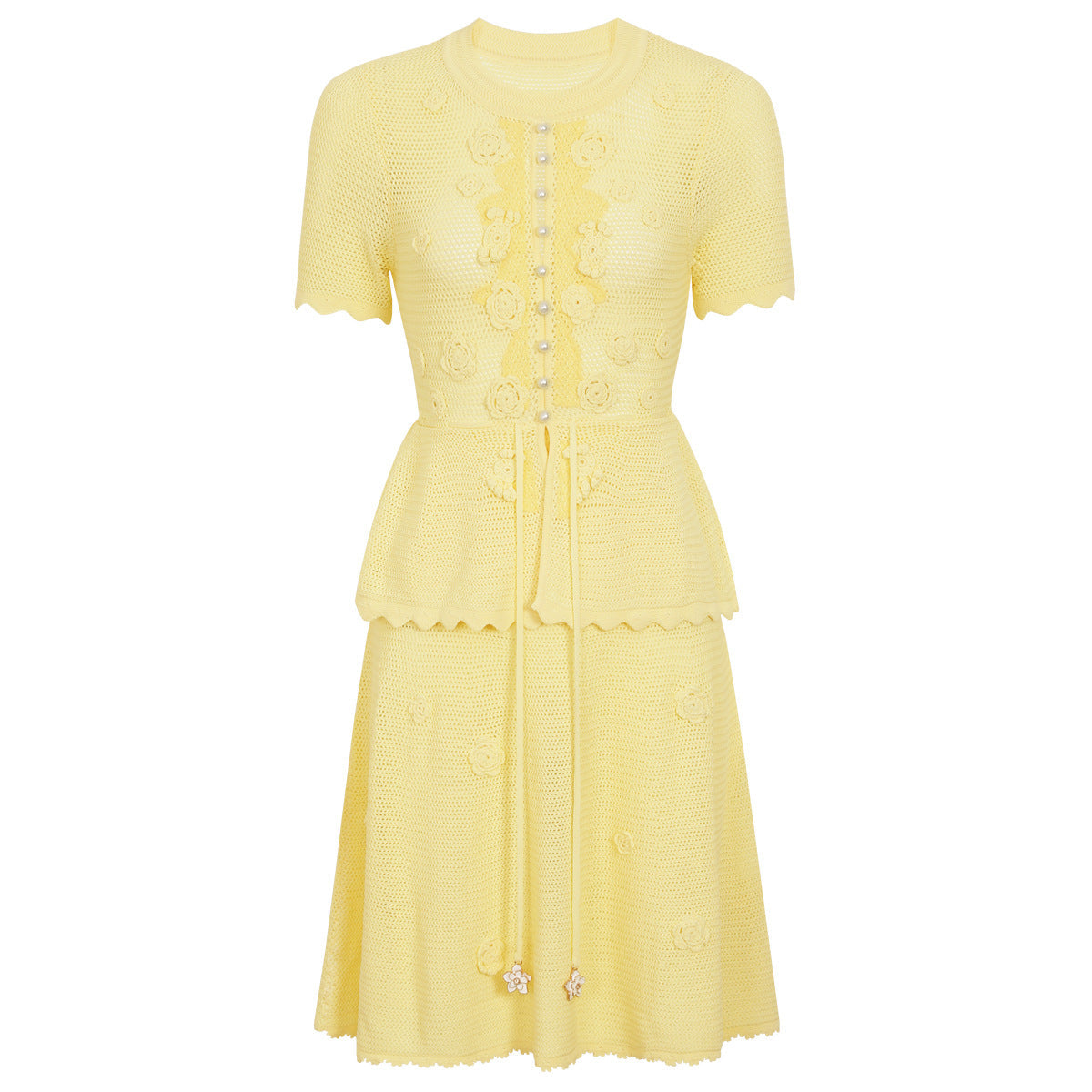 Summer Fashionable Knitted Heavy Embroidery Slimming Short Sleeve Dress for Women DestGlow