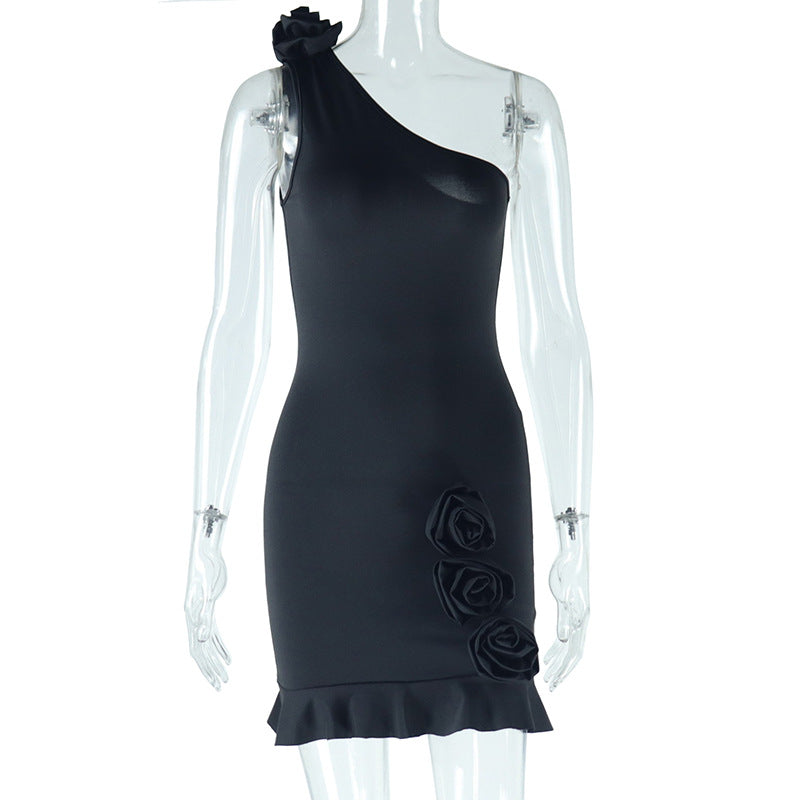 Women Clothing Solid Color Sexy Diagonal Collar Sleeveless Backless Sheath Casual Dress by Ragazza