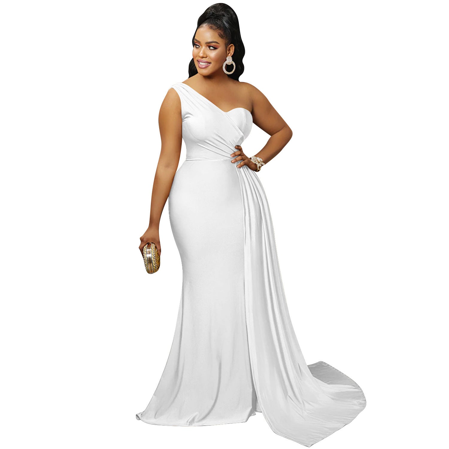Solid Color Party Tight One Shoulder Sleeve Dress Maxi Dress Women by Ragazza