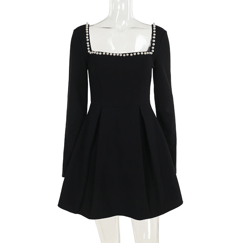 Fall Type Hip Fashionable Elegant Slim Pearl Square Collar Dress Women by Ragazza
