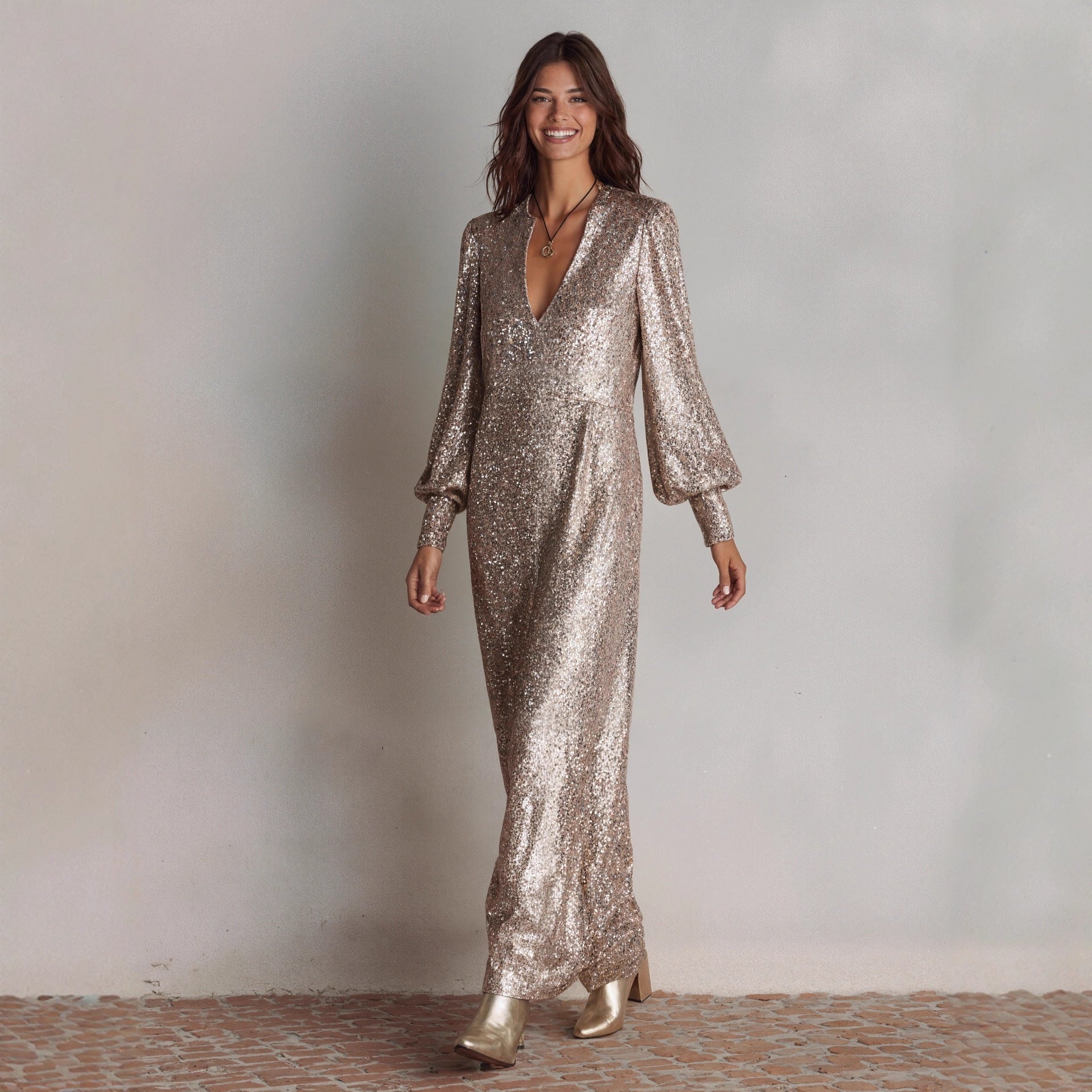 Autumn Winter Long Sleeve Split Sequ Dress Casual Loose Party Dress by Ragazza