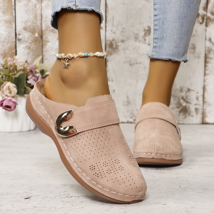 Hollow Out Cutout out Baotou Platform Slippers Women Summer Metal Buckle Wedge Casual Sandals DestGlow