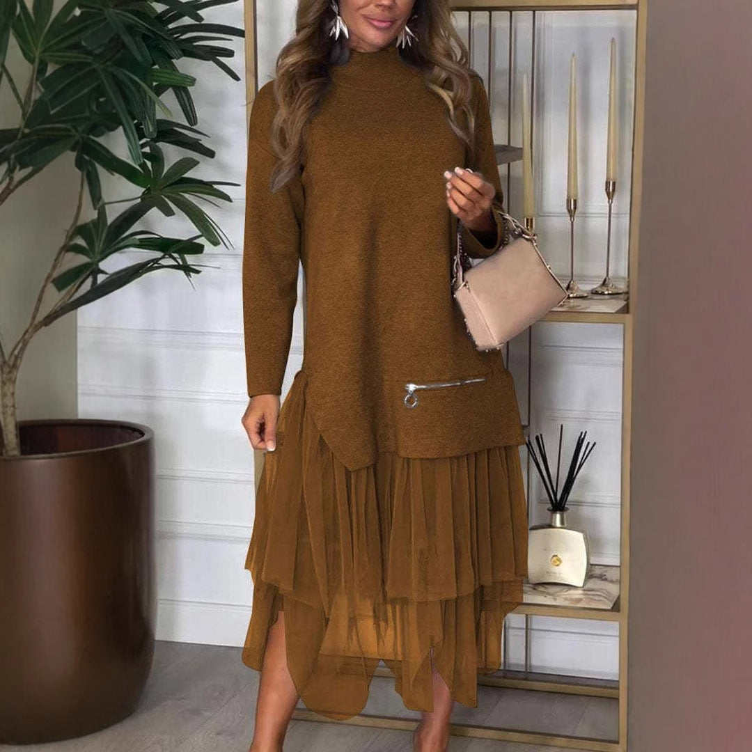 Autumn Winter Women Casual Mesh Stitching Dress by Ragazza