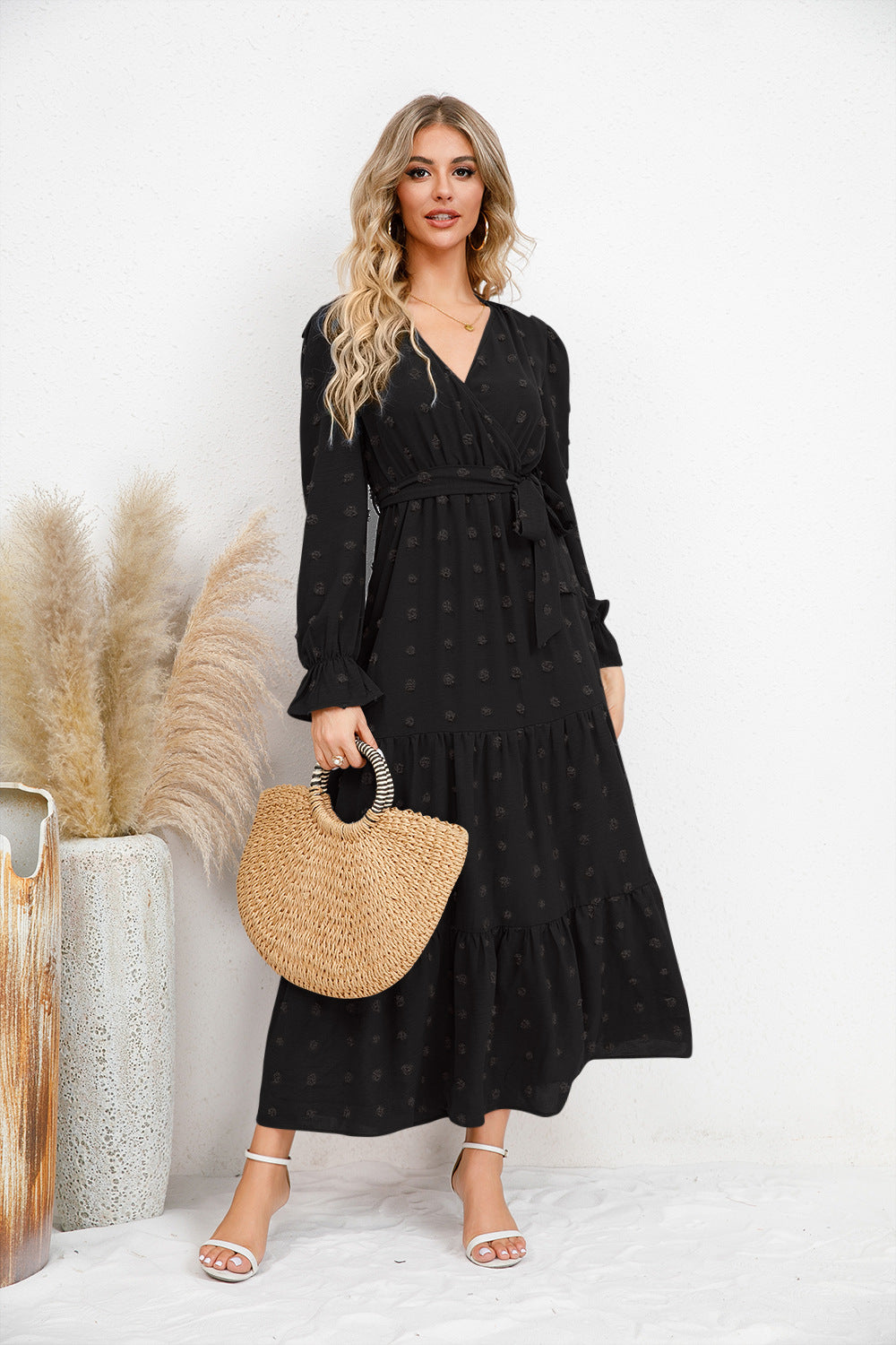 Autumn Winter Solid Color Wide Hem Casual Dress Women Clothing Maxi Dress by Ragazza