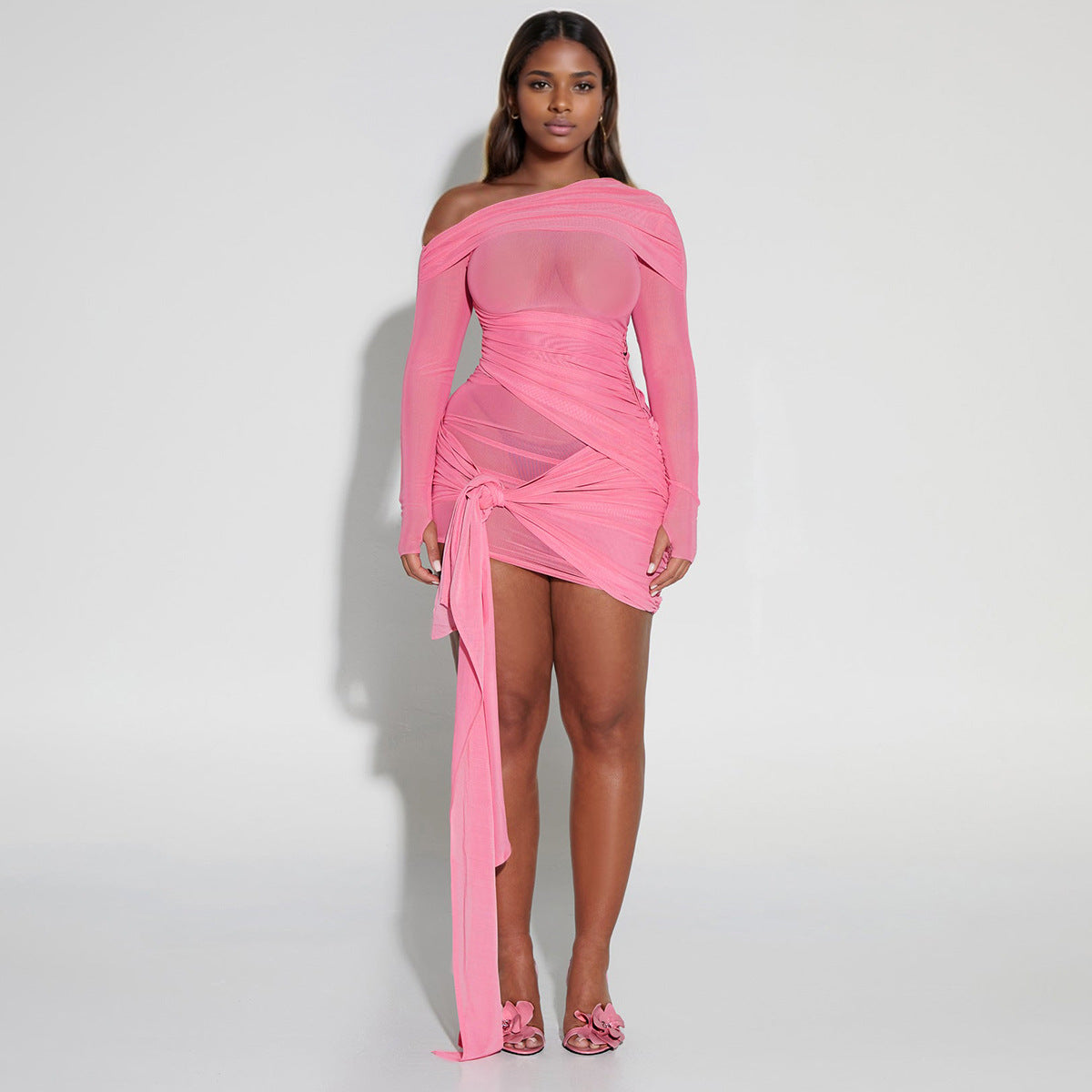 Spring Summer Women Wear Off Neck Design Sexy Pleated Dress Dopamine Sexy by Ragazza