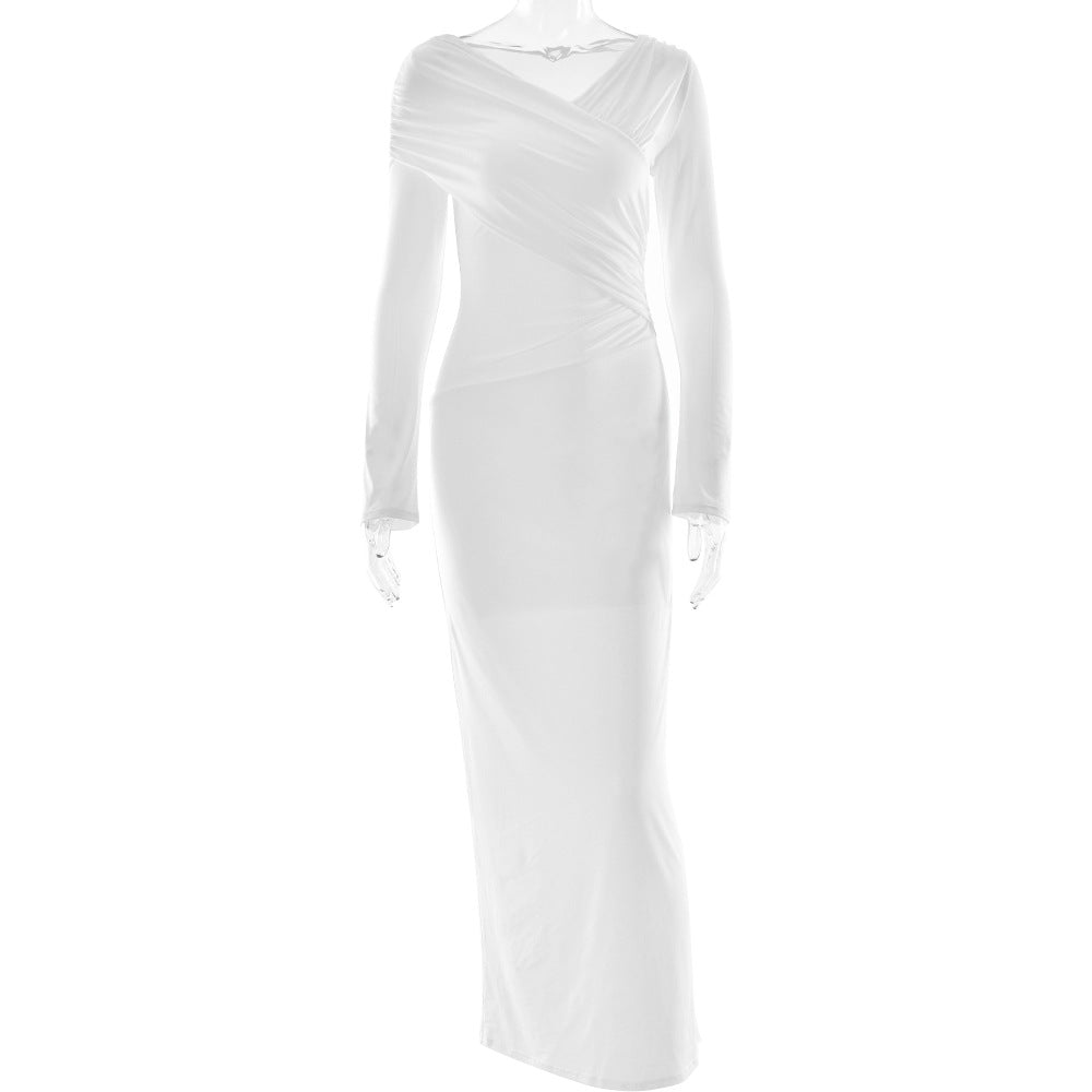 Women Spring Sexy V neck Pleated Hip Dress by Ragazza