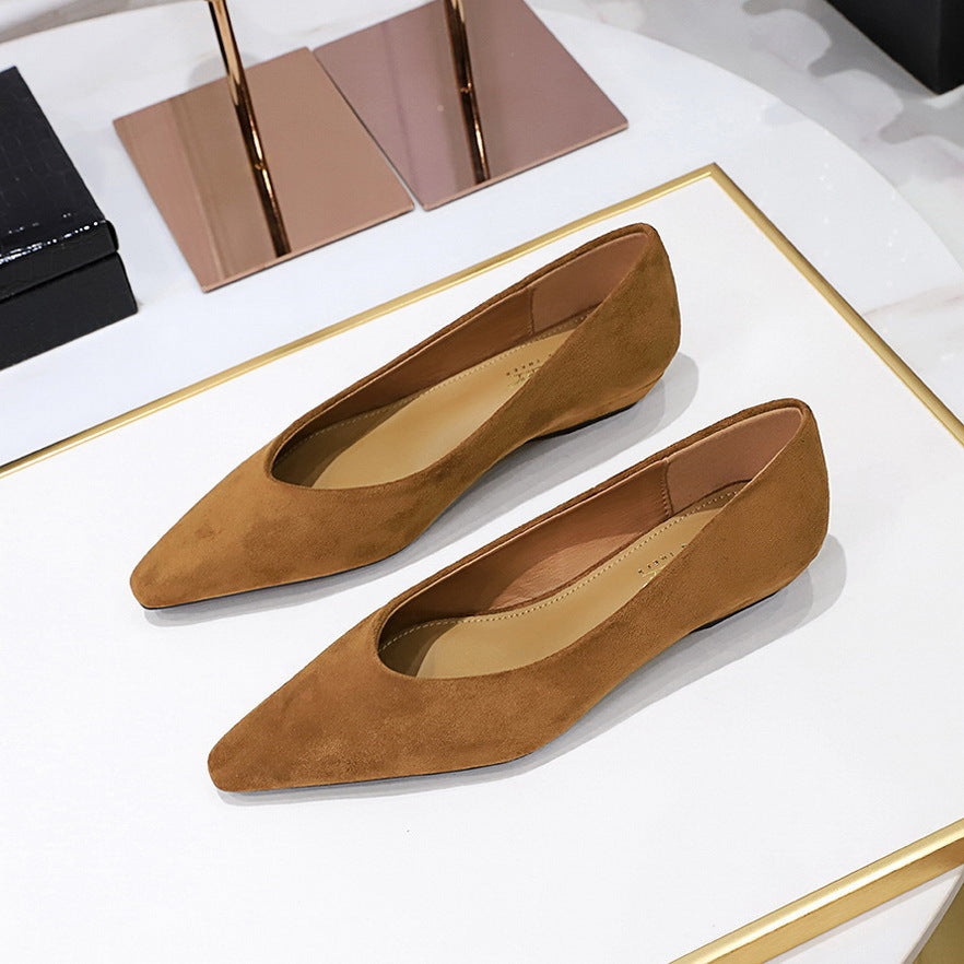 Daily Simple All Match Pointed Toe Shallow Mouth Low Heel Comfortable Suede Wedge Shoes Women Shoes DestGlow