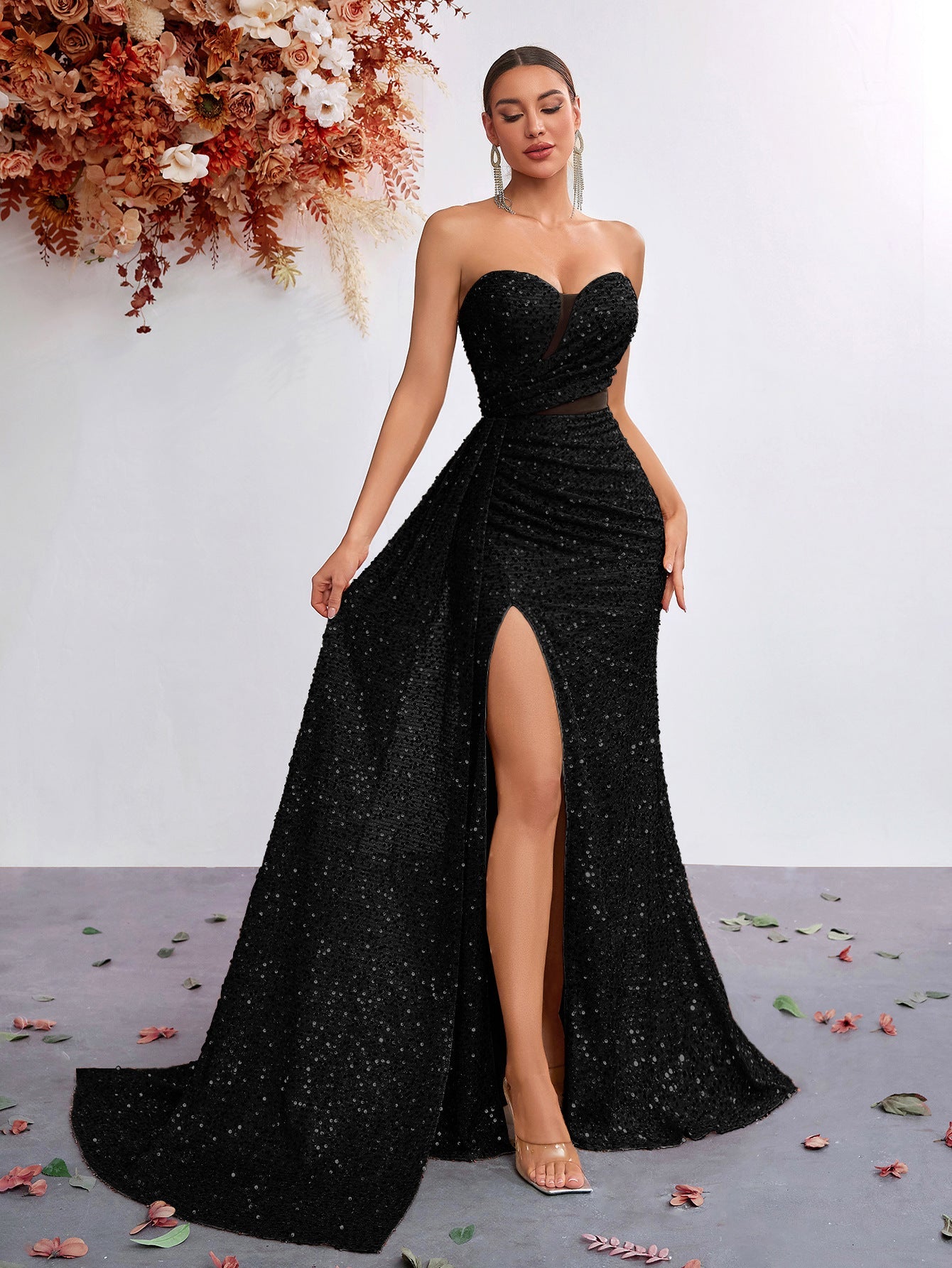 Light Luxury Sequ Tube Top Sexy High Waist Slit Fishtail Evening Dress Cocktail High Grade Socialite Dress by Ragazza