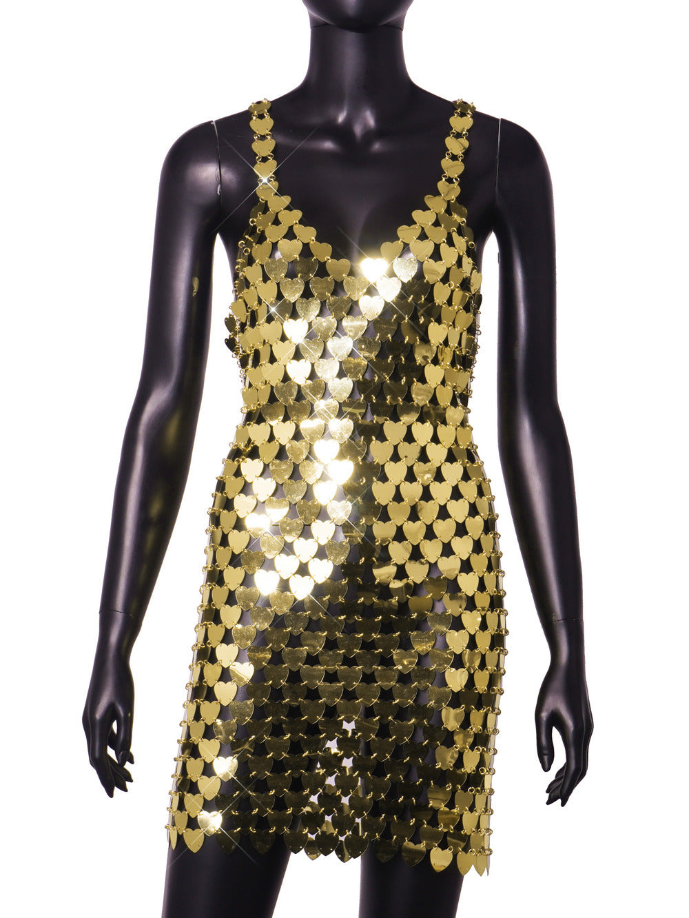Metal Sequ Stitching Hip Love Shape Print Dress Women Stage Costume DestGlow