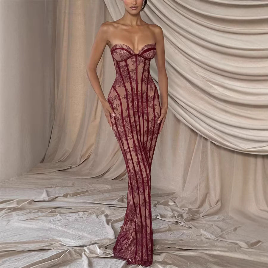Slim Fitting Lace Corset Hip Dress Party Lace up Maxi Dress Women DestGlow