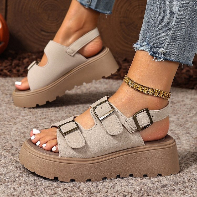 Suede Belt Buckle Platform Sandals Women Platform Wedge Plus Size Beach Slippers DestGlow