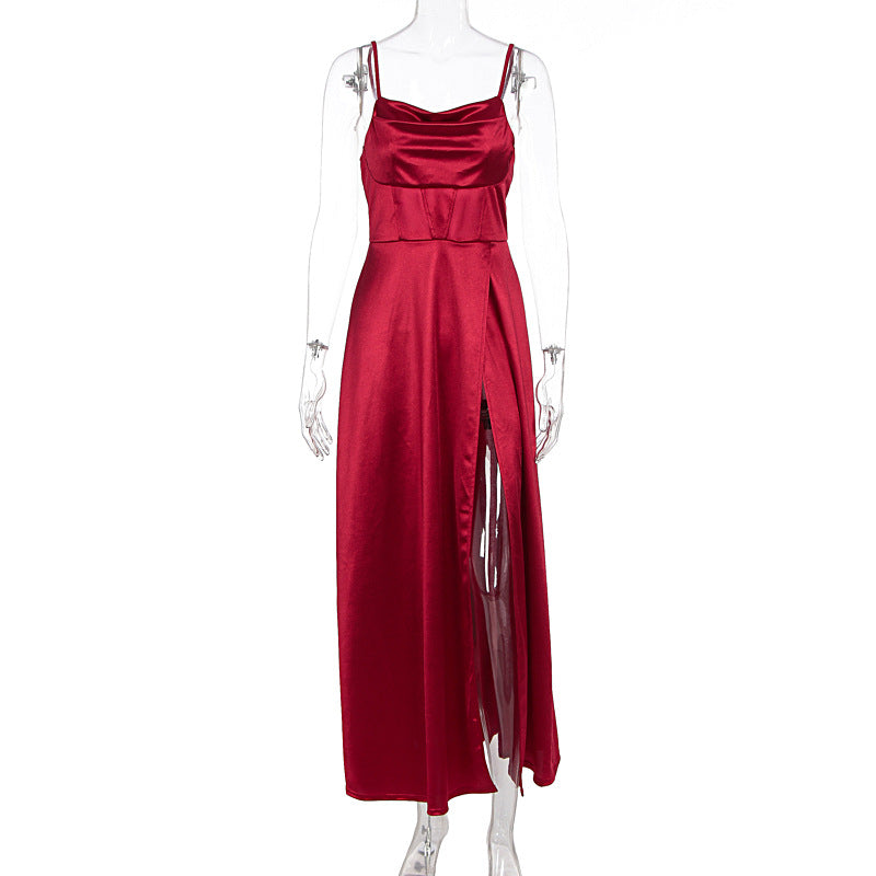 Bridesmaid Dress Long Maxi Dress Slimming Shoulder Hollow Out Cutout Slit Pleated Elegant Evening Dress by Ragazza