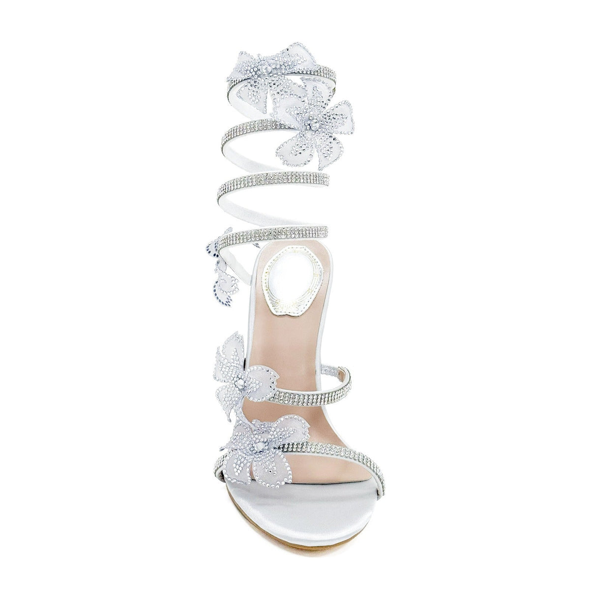 Black Gold 10cm Stiletto Heel Small round Head Rhinestone Floral High Heel Sandals Summer Heels DestGlow
