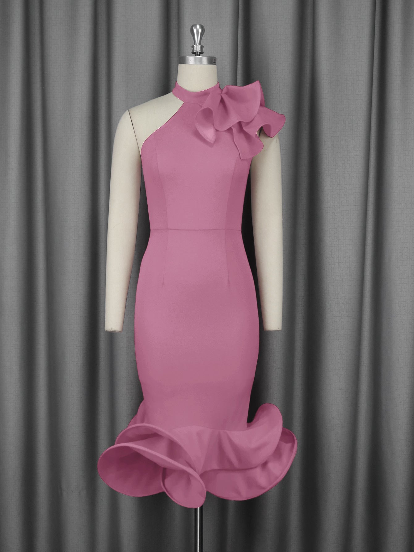 Elegant Half Turtleneck Ruffled Dress off Shoulder Ruffled Hem Cocktail Evening Dress by Ragazza