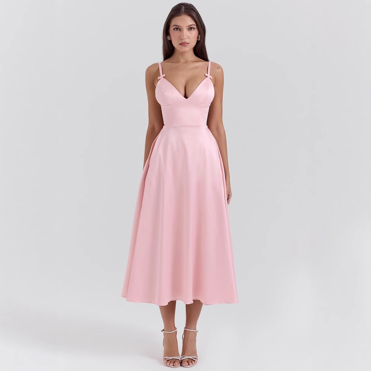 V neck Sexy Design Maxi Dress Court Dopamine Wear Strap Dress for Women by Ragazza