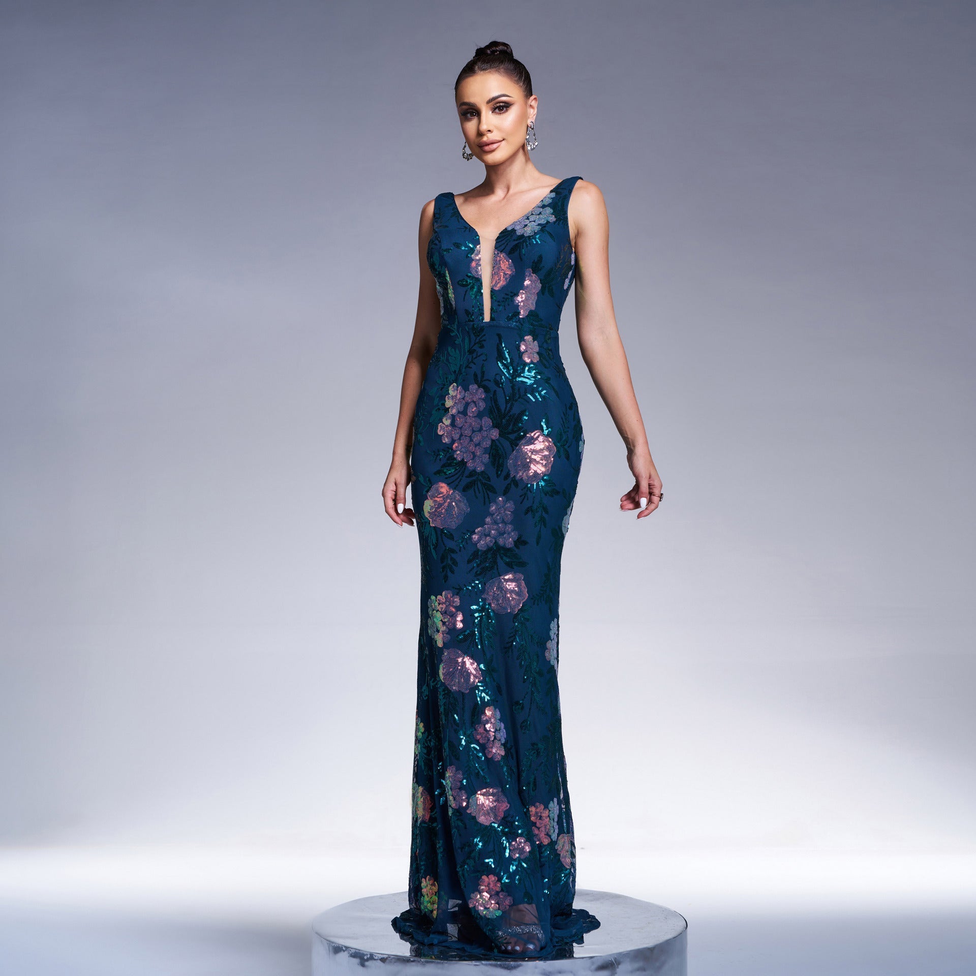 Women Elegant Sexy Sleeveless V neck Sequ Cocktail Evening Dress Bridesmaid Dress by Ragazza