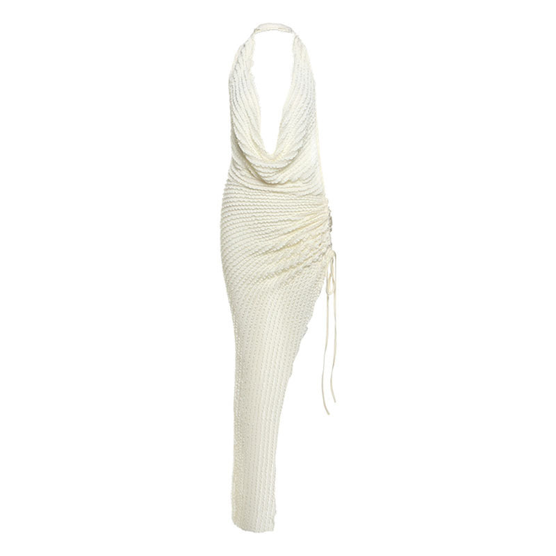 Summer Women Sexy Halter Backless Swing Collar High Waist Slit Dress by Ragazza