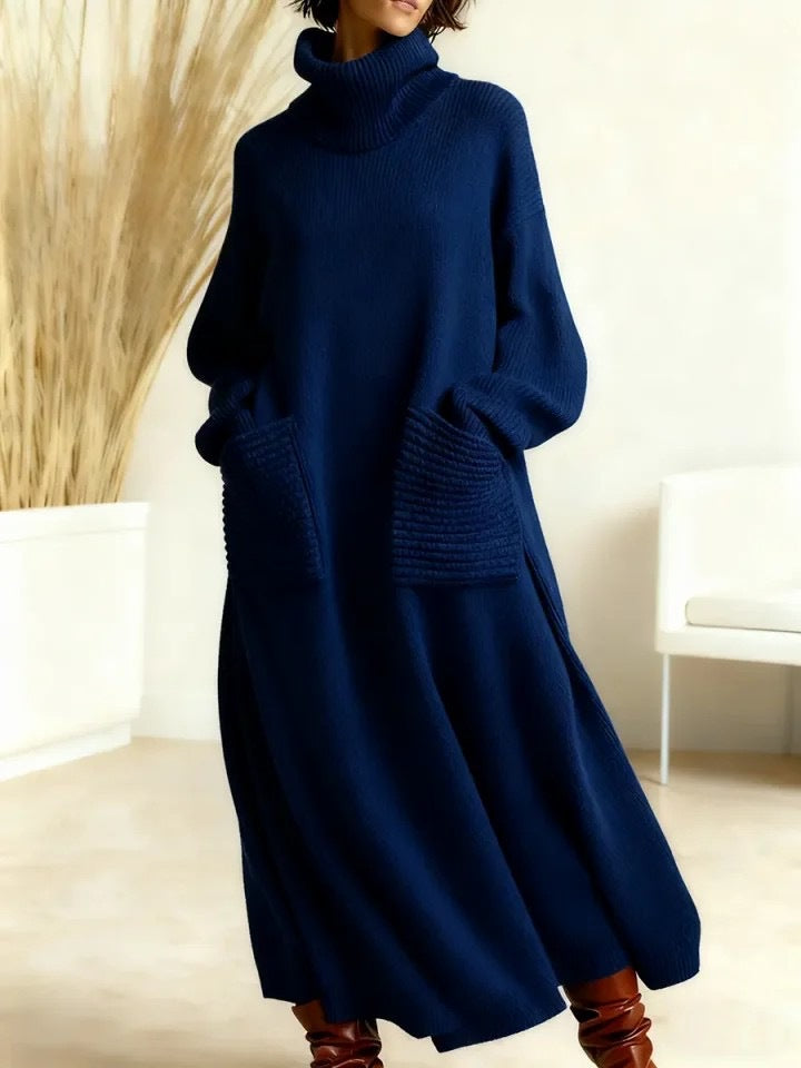 High Neck Woolen Dress Loose Woolen Coat by Ragazza