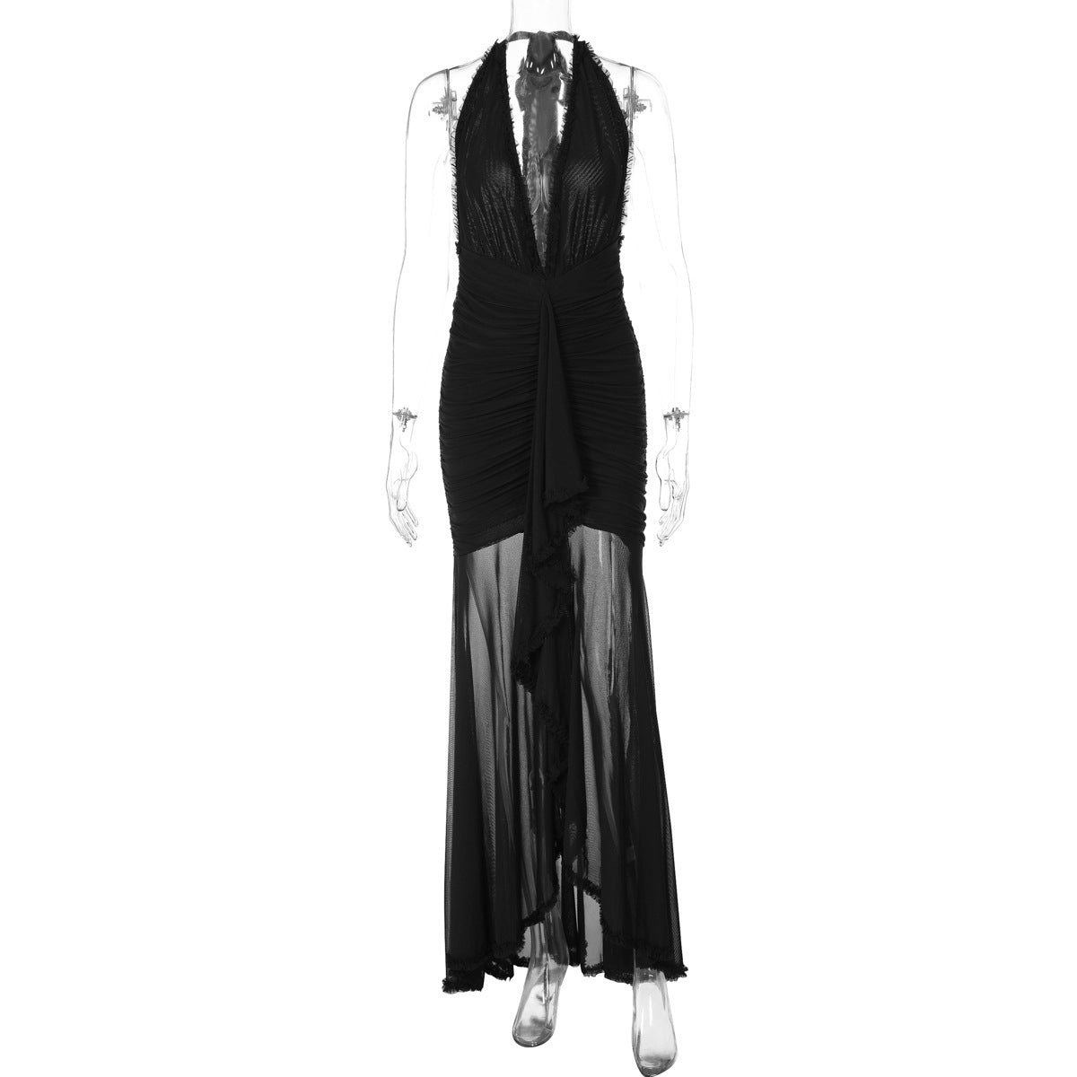 Summer Mesh Stitching Elegant Dress Maxi Dress V neck Halter Backless Sexy Dress Women by Ragazza