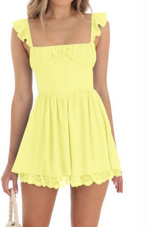 Spring Summer Women Clothing Solid Color Pleated Backless Dress Office by Ragazza