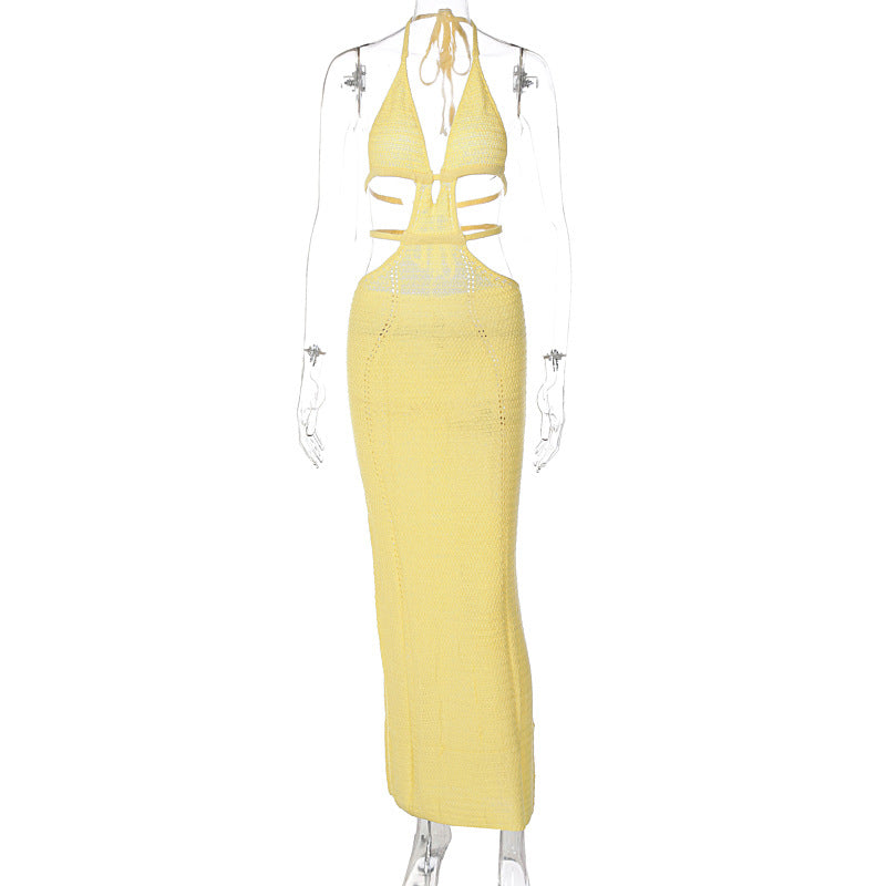Sexy Pure Want to Hang Neck Wrapped Chest Hollow Out Stitching Lace up Dress for Women by Ragazza