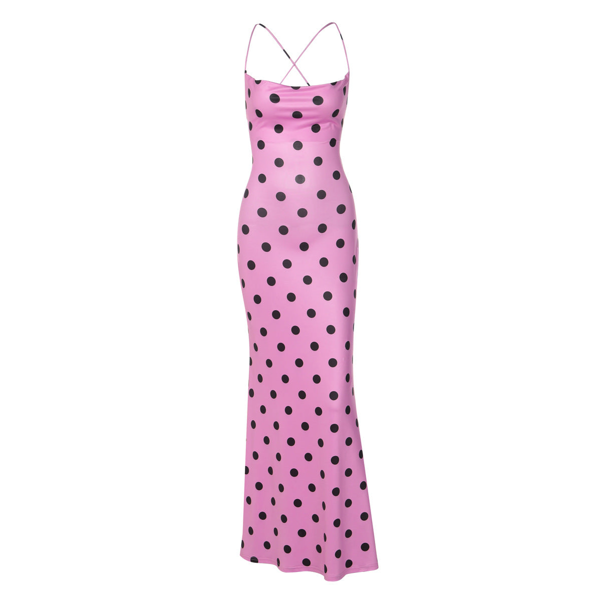 Sexy Backless Swing Collar Slim Fit Long Strap Polka Dot Dress Women by Ragazza