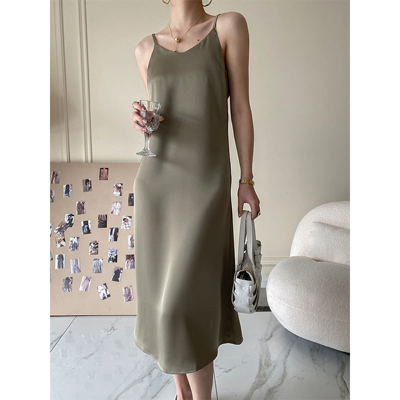 French Acetate Draping Satin Cami Dress Long Women Dress Spring by Ragazza