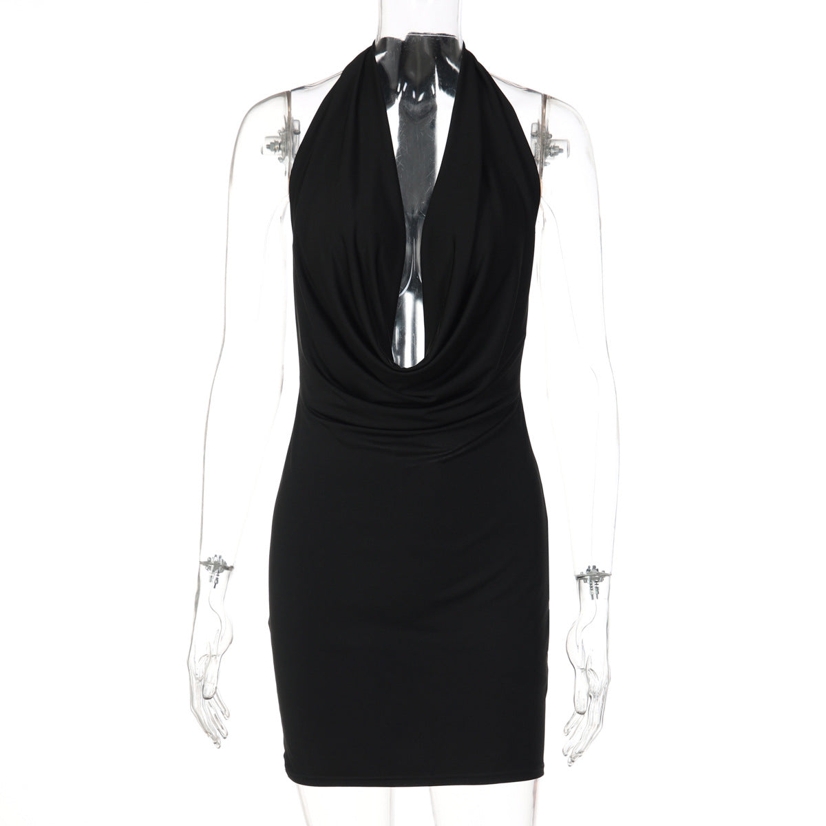 Women Solid Color Halter Deep V Plunge neck Backless Sexy Slim Hip Dress by Ragazza